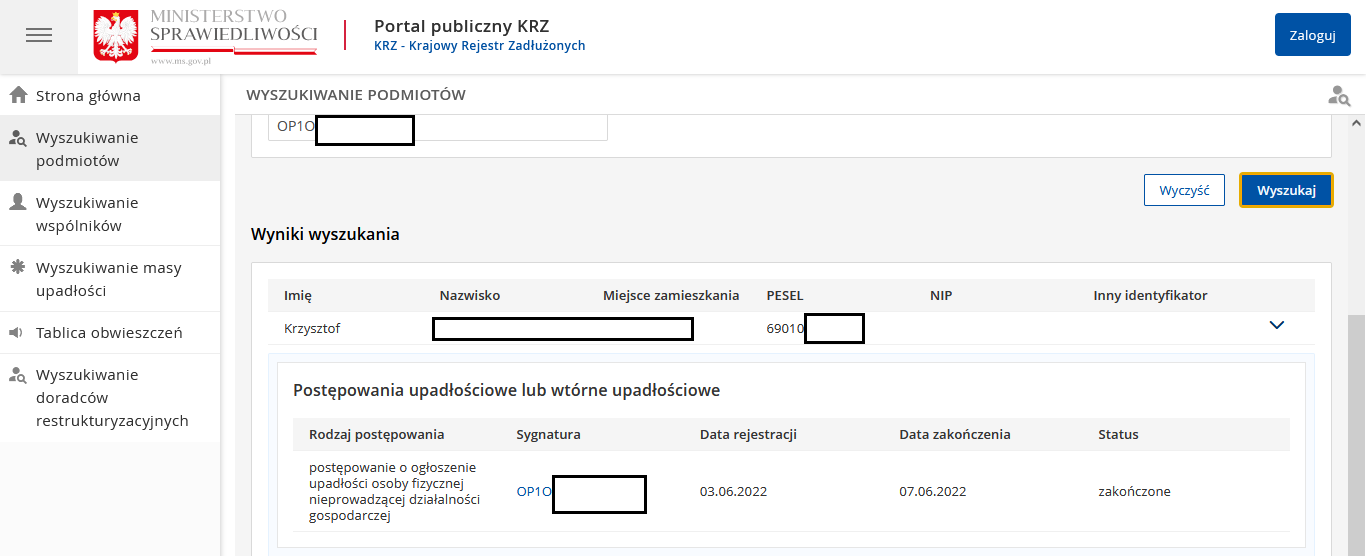 Potwierdzenie ogłoszenia upadłości konsumenckiej